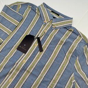 Ben Sherman Men's Vertical Stripe Short Sleeve Button Down Shirt,‎ Size M, Blue